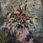 Dark flower bouquet, Oil on fabric, 50 x 40 cm, 2023