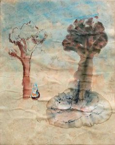 Frau mit zwei Bäumen, Aquarell, 57 x 40 cm, 2009