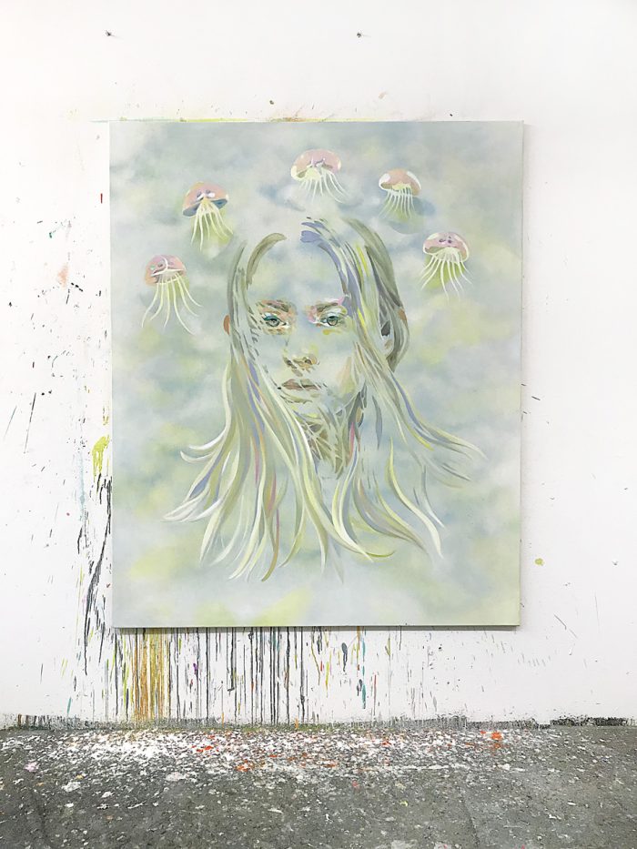 Medusae, Oil, spraypaint on fabric, 150 x 120 cm, 2020
