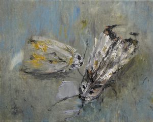 Zwei Eulenfalter, Oil on fabric, 40 x 50 cm, 2024