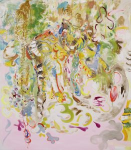 Cat in the garden, Oil on fabric, 150 x 130 cm, 2024