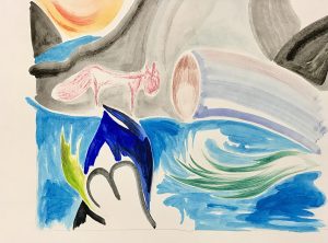 Katze am Abwasserrohr Zeichnung, Aquarell, ca. 25 x 30 cm 2024