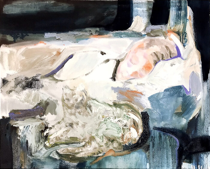 Sleeping woman with cat, Oil on fabric, 80 x 100 cm, 2026